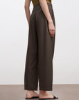 Pleated Curved-Leg Wool Trousers