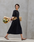Paper-Texture Cotton Short Sleeve Dress