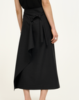 Wrap-Style Wool-Silk Midi Skirt