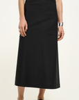Wrap-Style Wool-Silk Midi Skirt