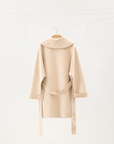 Mid-Length Shawl Collar Wool-Silk-Cashmere Coat