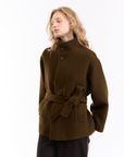 Wool-Cashmere Short Coat in Army Green