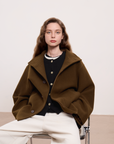 Wool-Cashmere Short Coat in Army Green