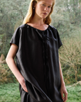 Gambiered Canton Silk Drawstring Dress