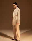 Mid-Length Shawl Collar Wool-Silk-Cashmere Coat