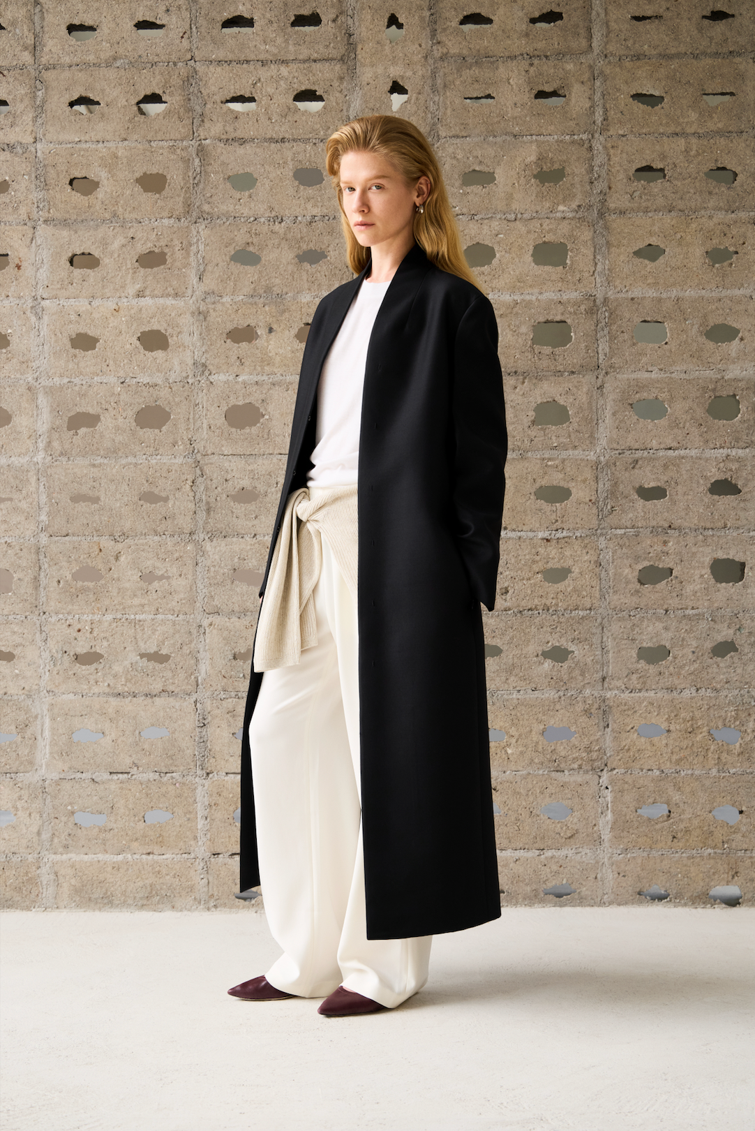 コート Chaisy / Wool Stand collar coat 120cm Silk-Wool Stand Collar Long Coat – Chalk & Thread