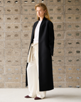 Silk-Wool Stand Collar Long Coat