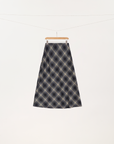 Navy Plaid Wool A-Line Skirt