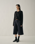 Wool-Blend Denim Cropped Wide-Leg Trousers