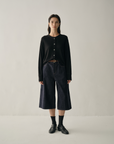 Wool-Blend Denim Cropped Wide-Leg Trousers