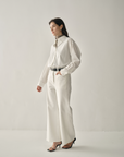 White Wide-Leg Jeans with Leather Belt