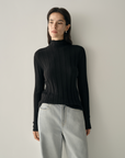 Machine Washable Ribbed Wool Mock Neck Top