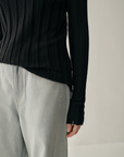 Machine Washable Ribbed Wool Mock Neck Top