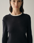 Contrast Layered Pure Wool Long Sleeve Top