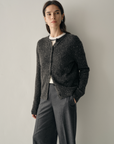 Speckled Wool-Cashmere Button-Up Cardigan