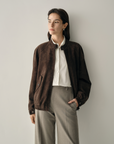 Ebony Suede Sheepskin Leather Jacket | Chocolate Brown