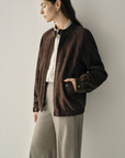 Ebony Suede Sheepskin Leather Jacket | Chocolate Brown