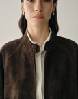 Ebony Suede Sheepskin Leather Jacket | Chocolate Brown