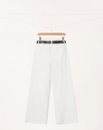 White Wide-Leg Jeans with Leather Belt