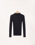 Machine Washable Ribbed Wool Mock Neck Top