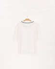 Contrast Trim Merino Wool Short Sleeve Sweater