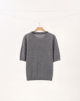 Contrast Trim Merino Wool Short Sleeve Sweater