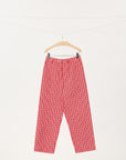 Red Gingham Cotton-Linen Trousers