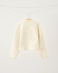 Brushed Wool-Alpaca Crewneck Knit Cardigan