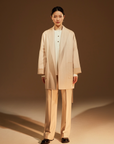 Mid-Length Shawl Collar Wool-Silk-Cashmere Coat