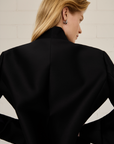 Silk-Wool Stand Collar Long Coat