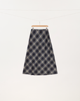 Navy Plaid Wool A-Line Skirt
