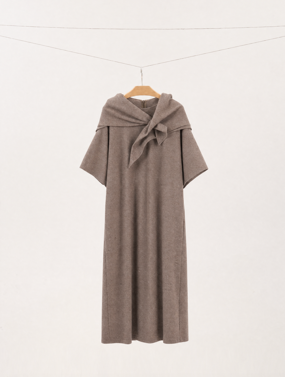 Silk Blend Scarf Neck Wool Dress
