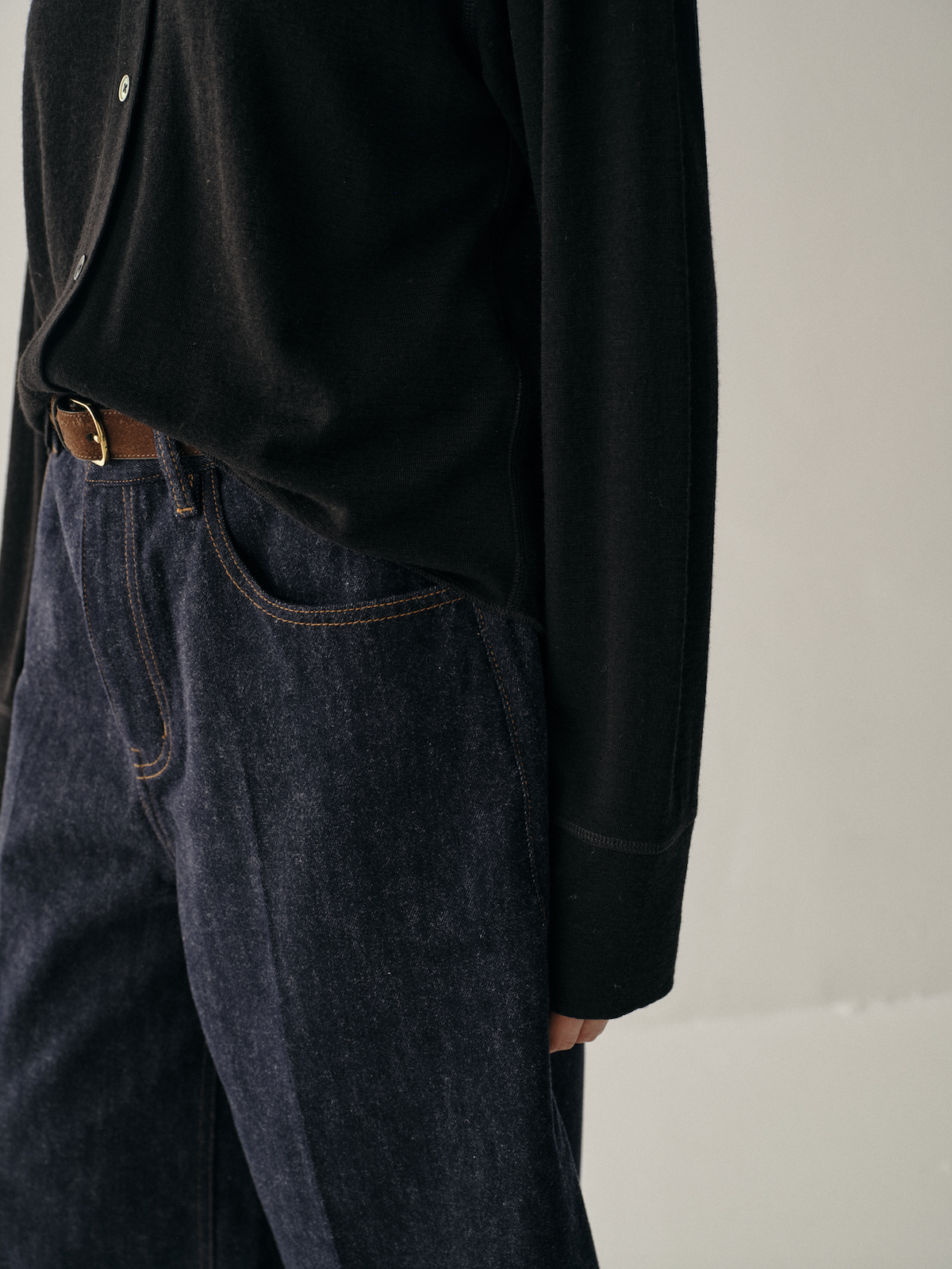 Wool-Blend Denim Cropped Wide-Leg Trousers
