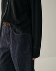 Wool-Blend Denim Cropped Wide-Leg Trousers