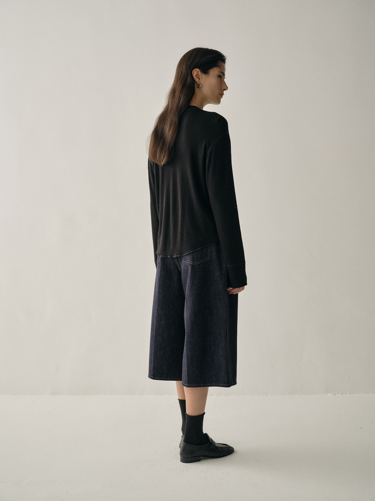Wool-Blend Denim Cropped Wide-Leg Trousers