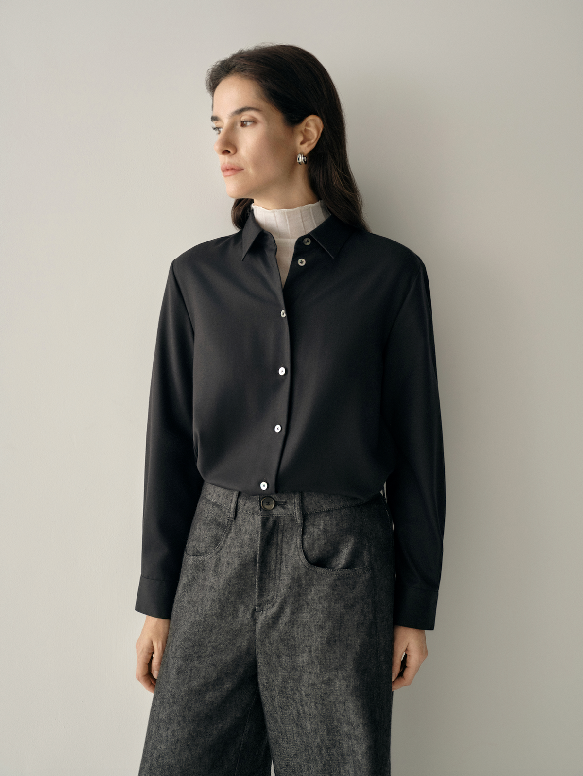 Linen-Wool Wide-Leg Trousers