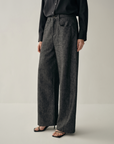 Linen-Wool Wide-Leg Trousers