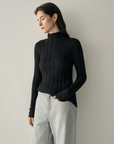 Machine Washable Ribbed Wool Mock Neck Top