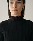 Machine Washable Ribbed Wool Mock Neck Top