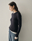 Contrast Layered Pure Wool Long Sleeve Top