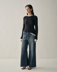 Contrast Layered Pure Wool Long Sleeve Top