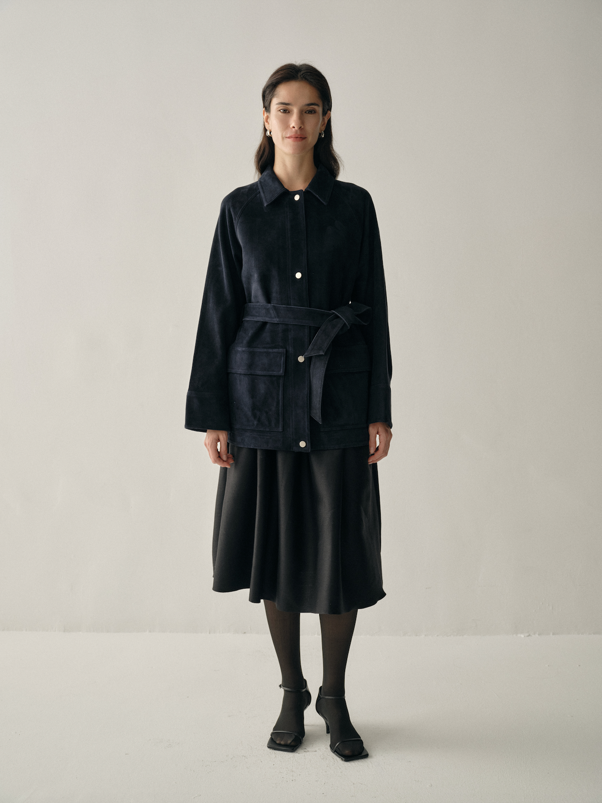 Lamb Suede Belted Jacket