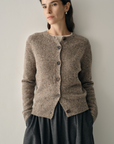 Speckled Wool-Cashmere Button-Up Cardigan