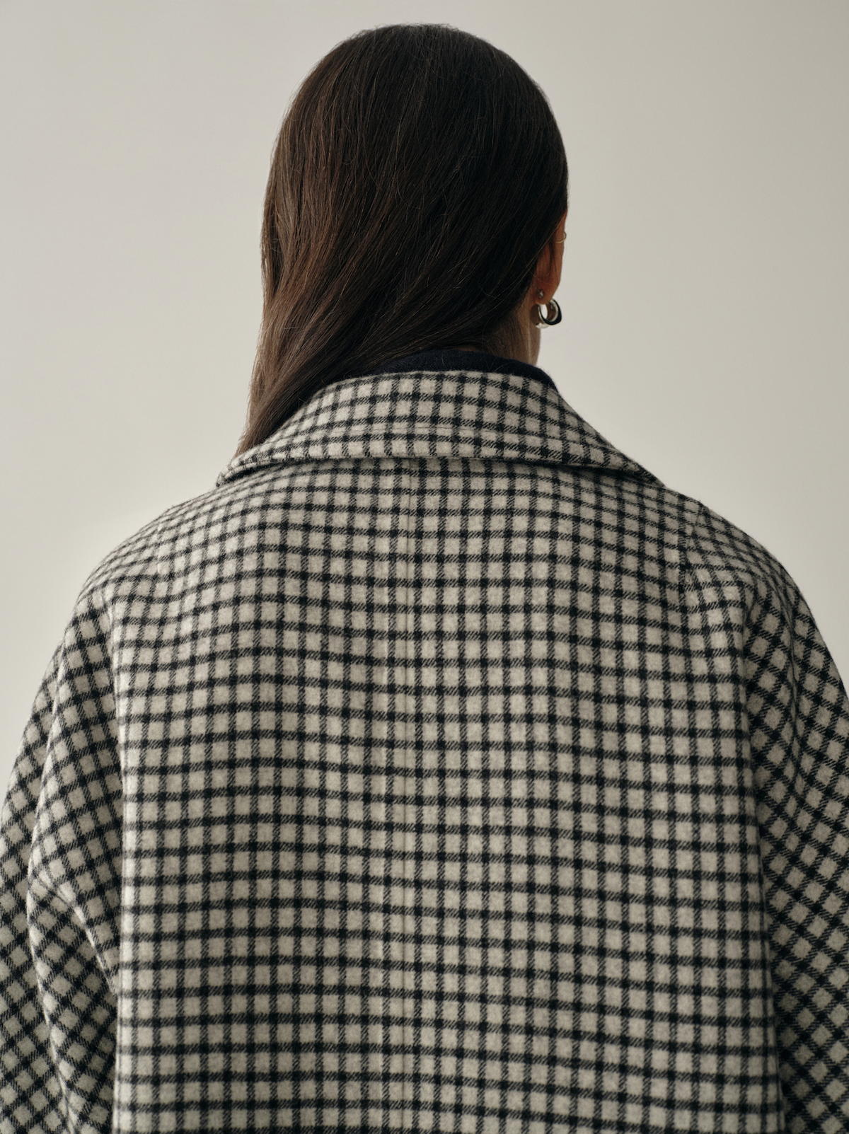 100% Pure Wool Checked Long Coat
