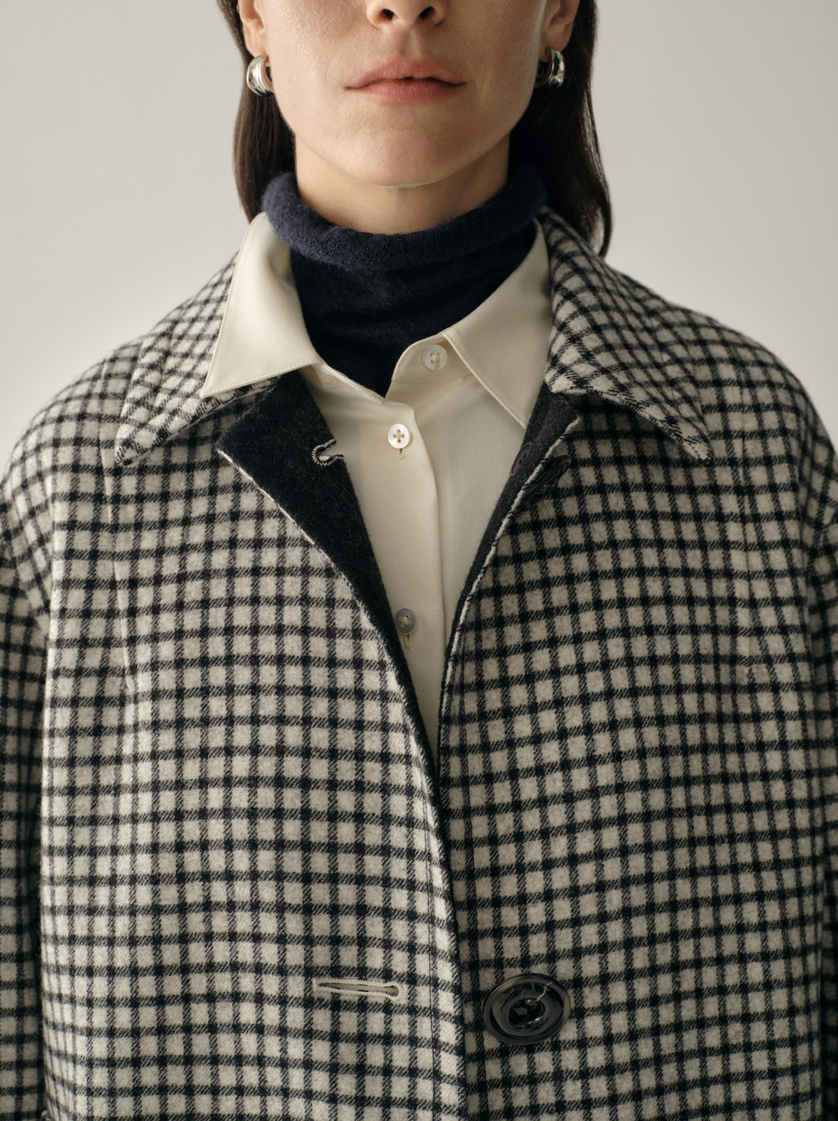 100% Pure Wool Checked Long Coat