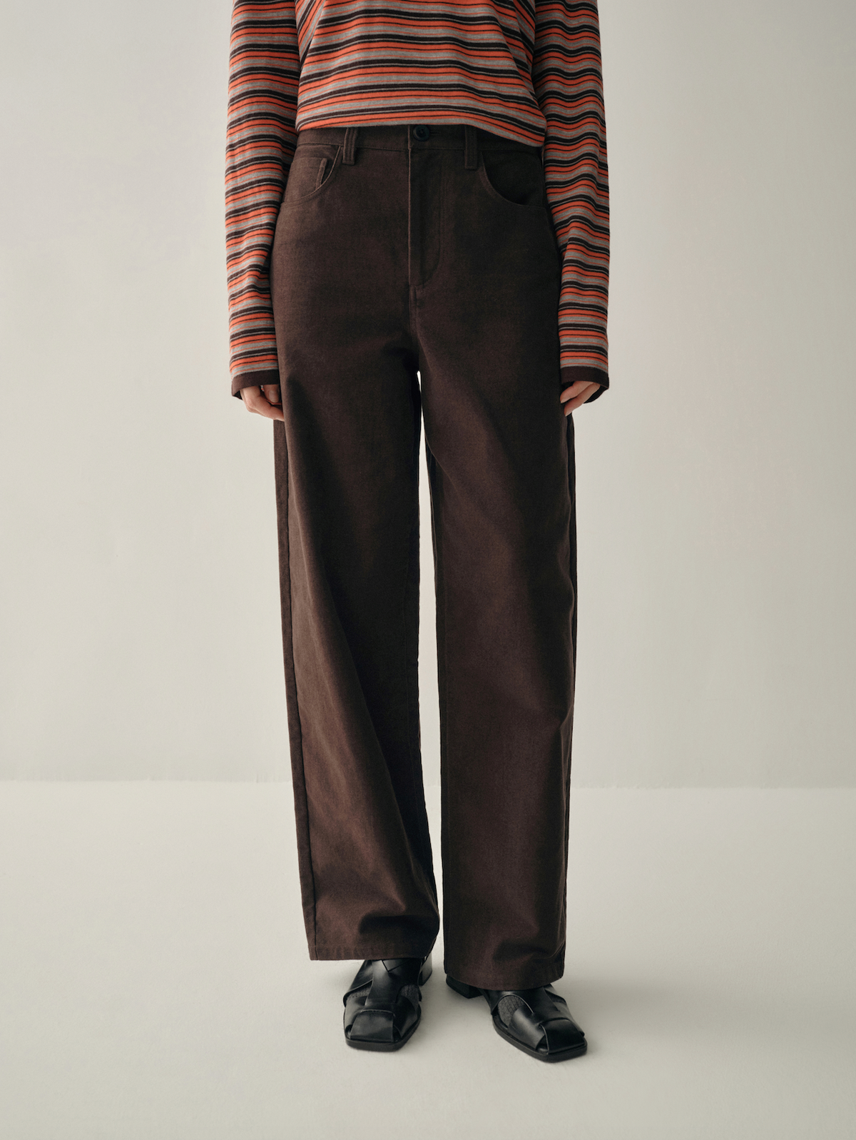 Brushed Straight-Leg Trousers | Chocolate Brown