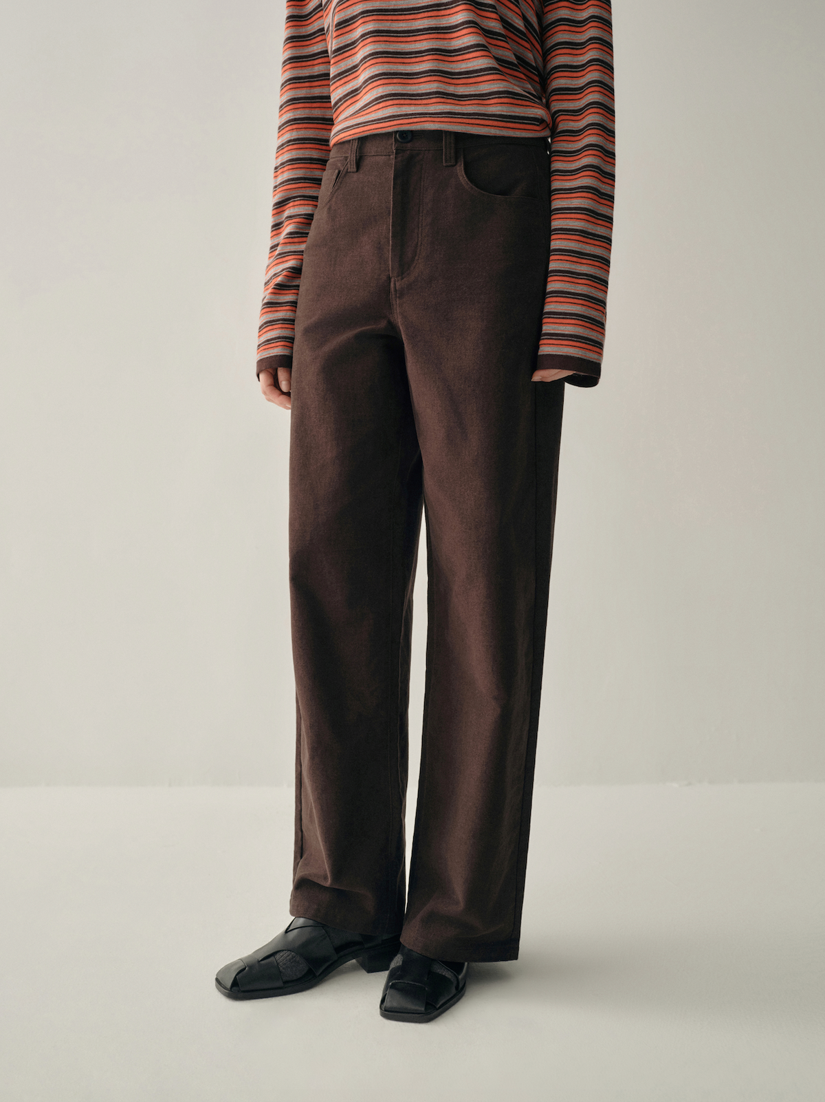 Brushed Straight-Leg Trousers | Chocolate Brown