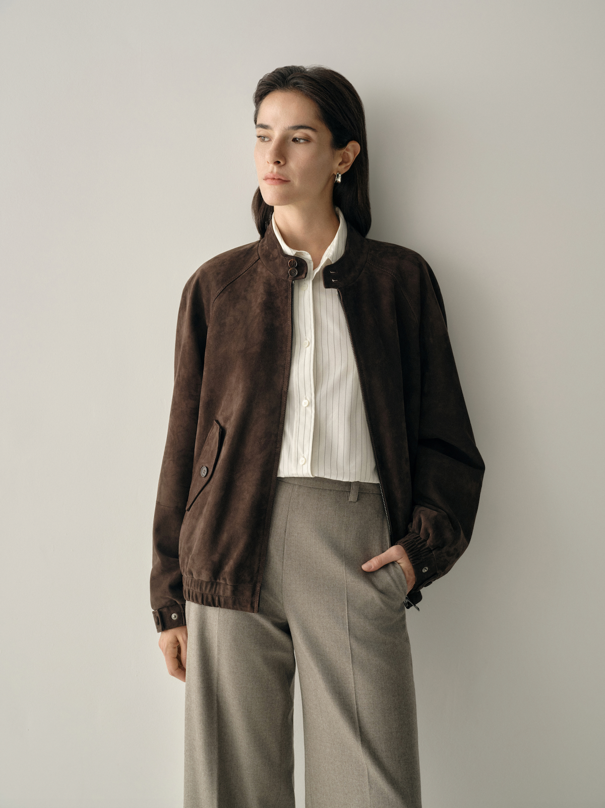 Ebony Suede Sheepskin Leather Jacket | Chocolate Brown