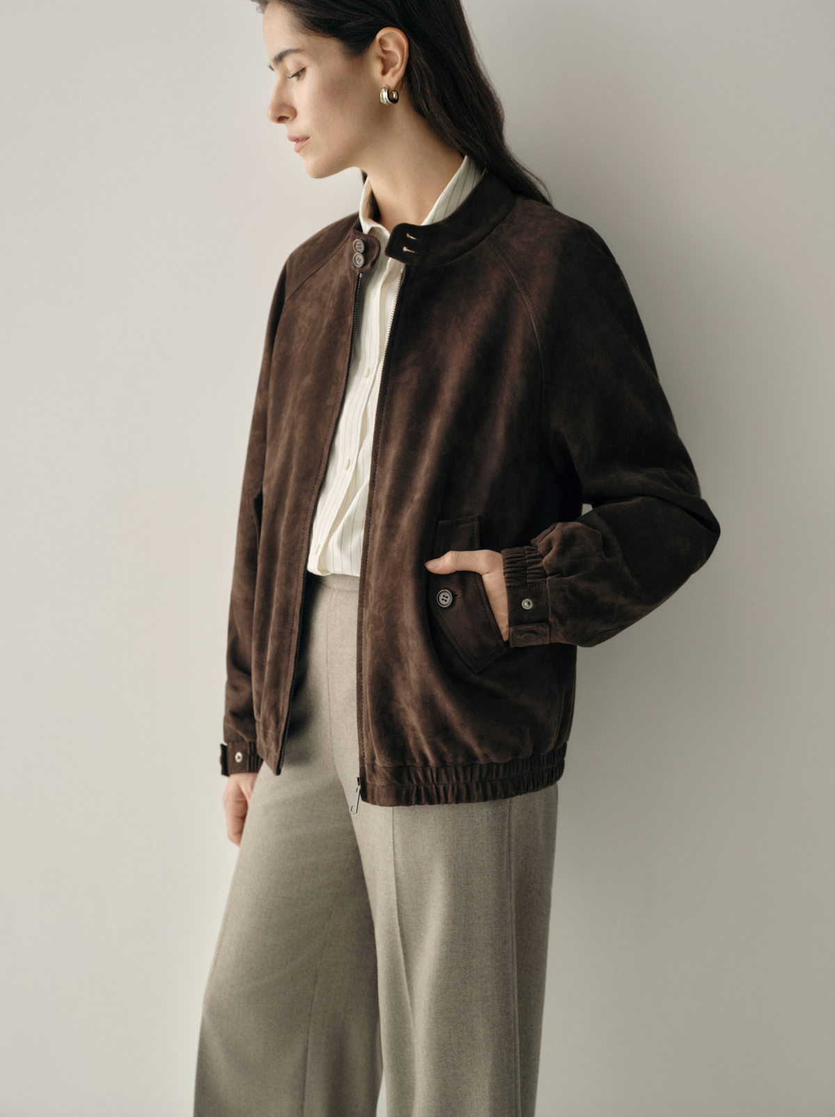 Ebony Suede Sheepskin Leather Jacket | Chocolate Brown