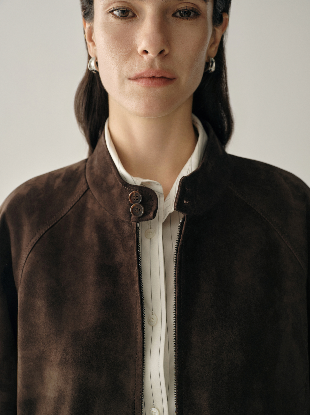 Ebony Suede Sheepskin Leather Jacket | Chocolate Brown